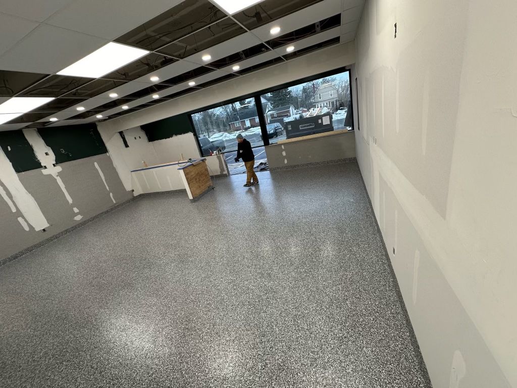 After: finished commercial flake floor